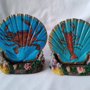 2 Piece coastal Nautical Painted Scallop Shell Beach Cottage Decor